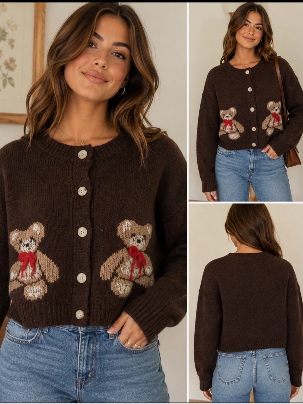 Luna Ivy Teddy Bear Cardigan Sweater Size Small